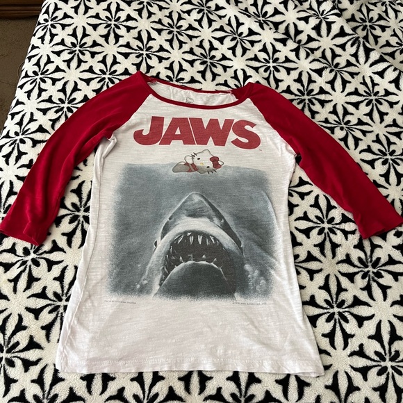 Red and White JAWS Graphic Raglan Tee - Picture 3 of 5
